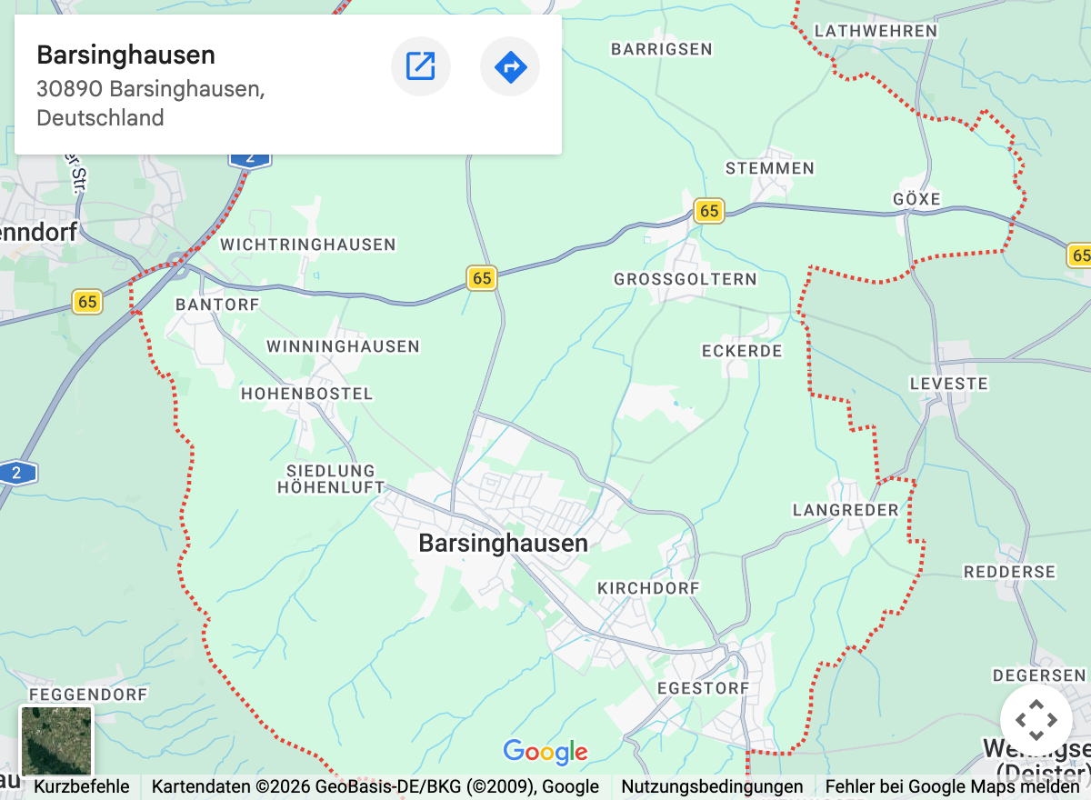 Google-Maps-Kartenausschnitt: Barsinghausen und Umgebung