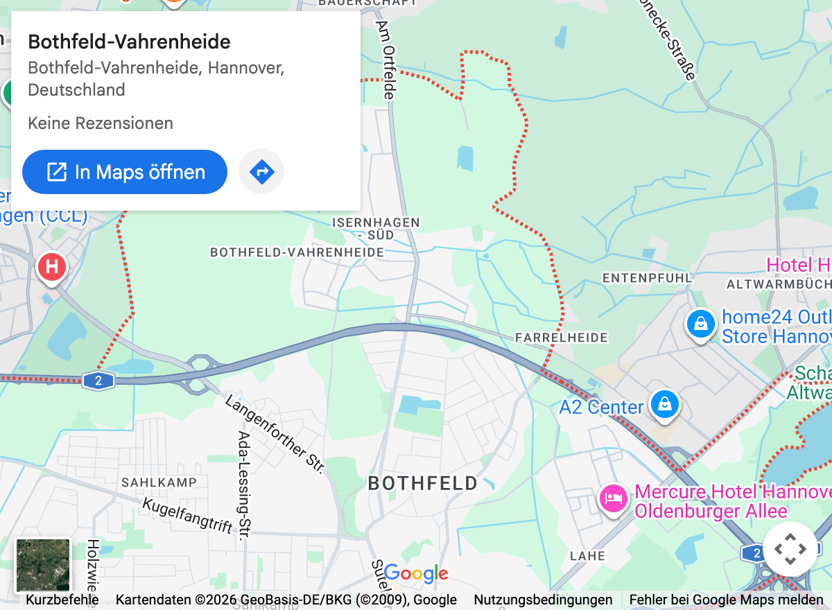 Google-Maps-Kartenausschnitt: Hannover Bothfeld-Vahrenheide und Umgebung