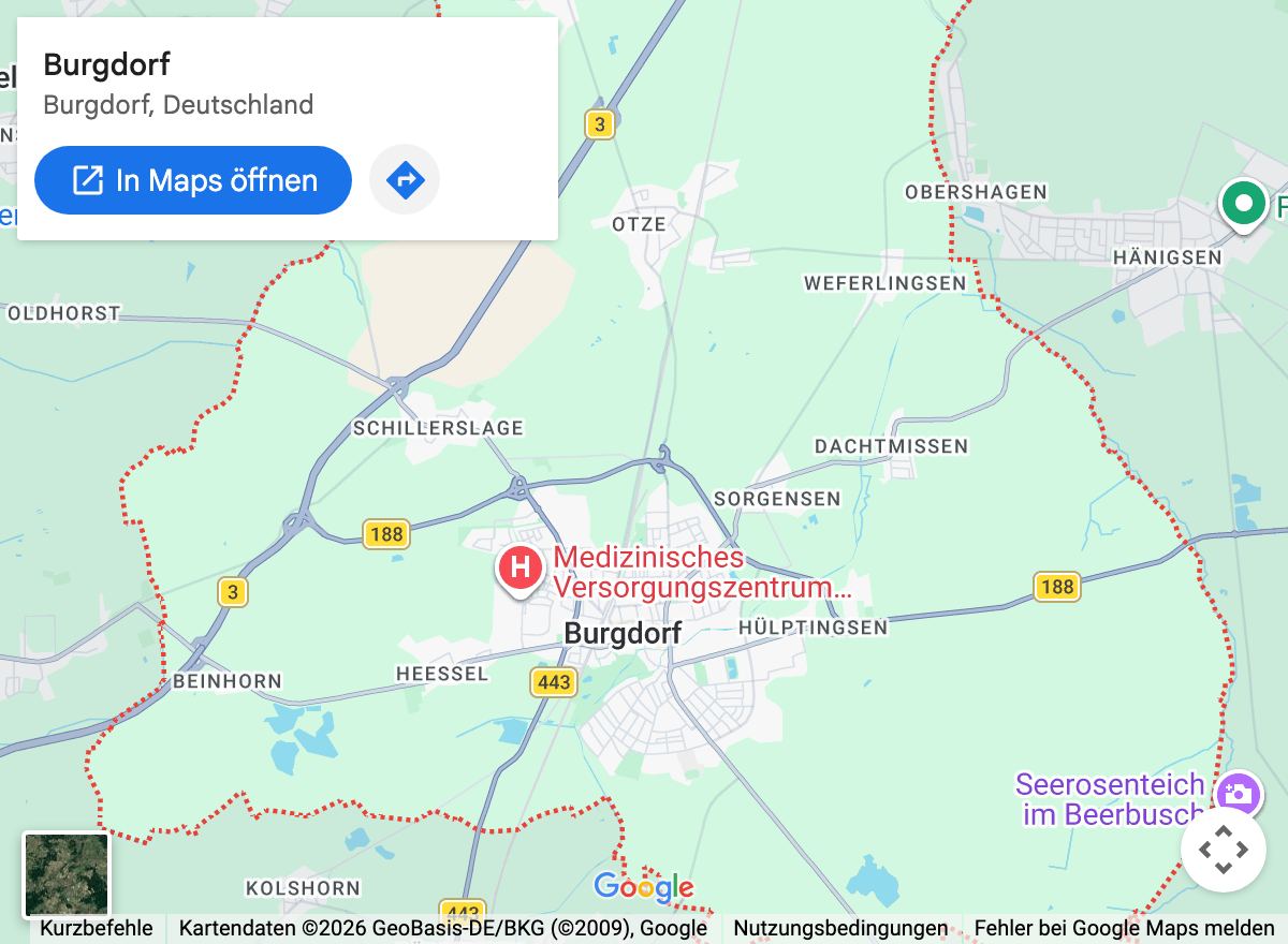 Google-Maps-Kartenausschnitt: Burgdorf und Umgebung