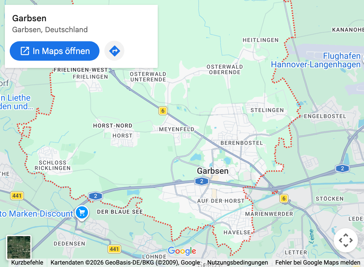 Google-Maps-Kartenausschnitt: Garbsen und Umgebung