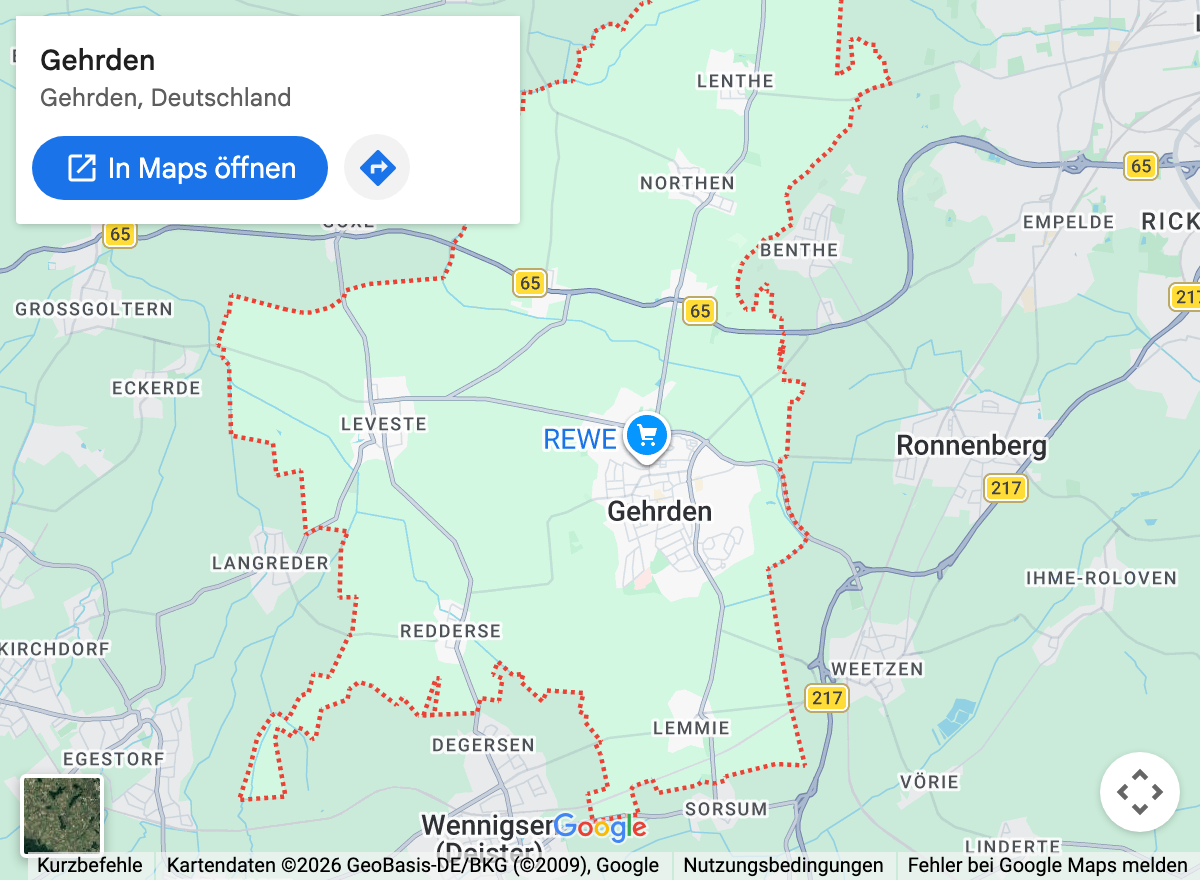 Google-Maps-Kartenausschnitt: Gehrden und Umgebung