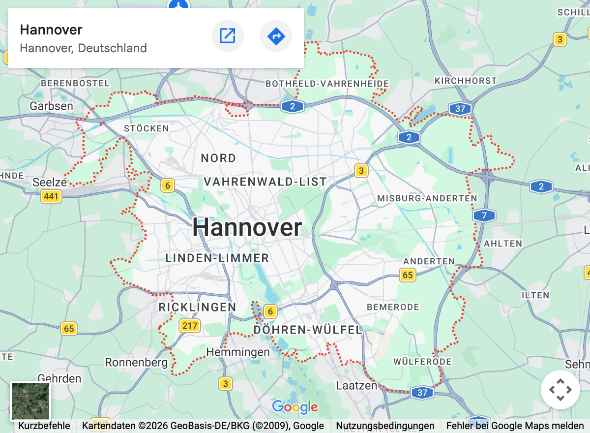 Google-Maps-Kartenausschnitt: Hannover und Umgebung