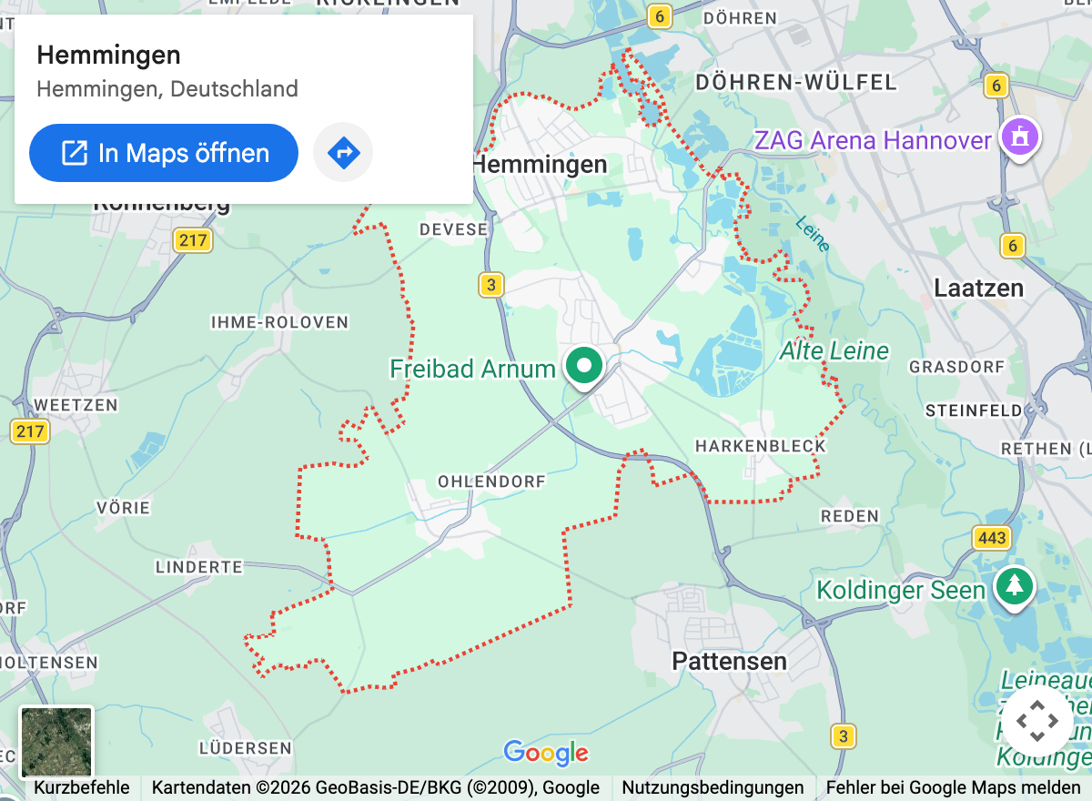 Google-Maps-Kartenausschnitt: Hemmingen und Umgebung
