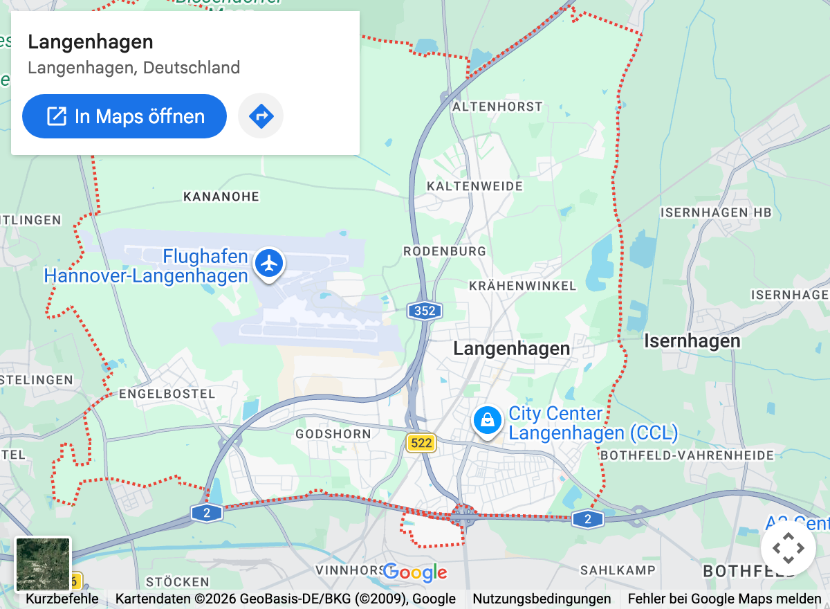 Google-Maps-Kartenausschnitt: Langenhagen und Umgebung