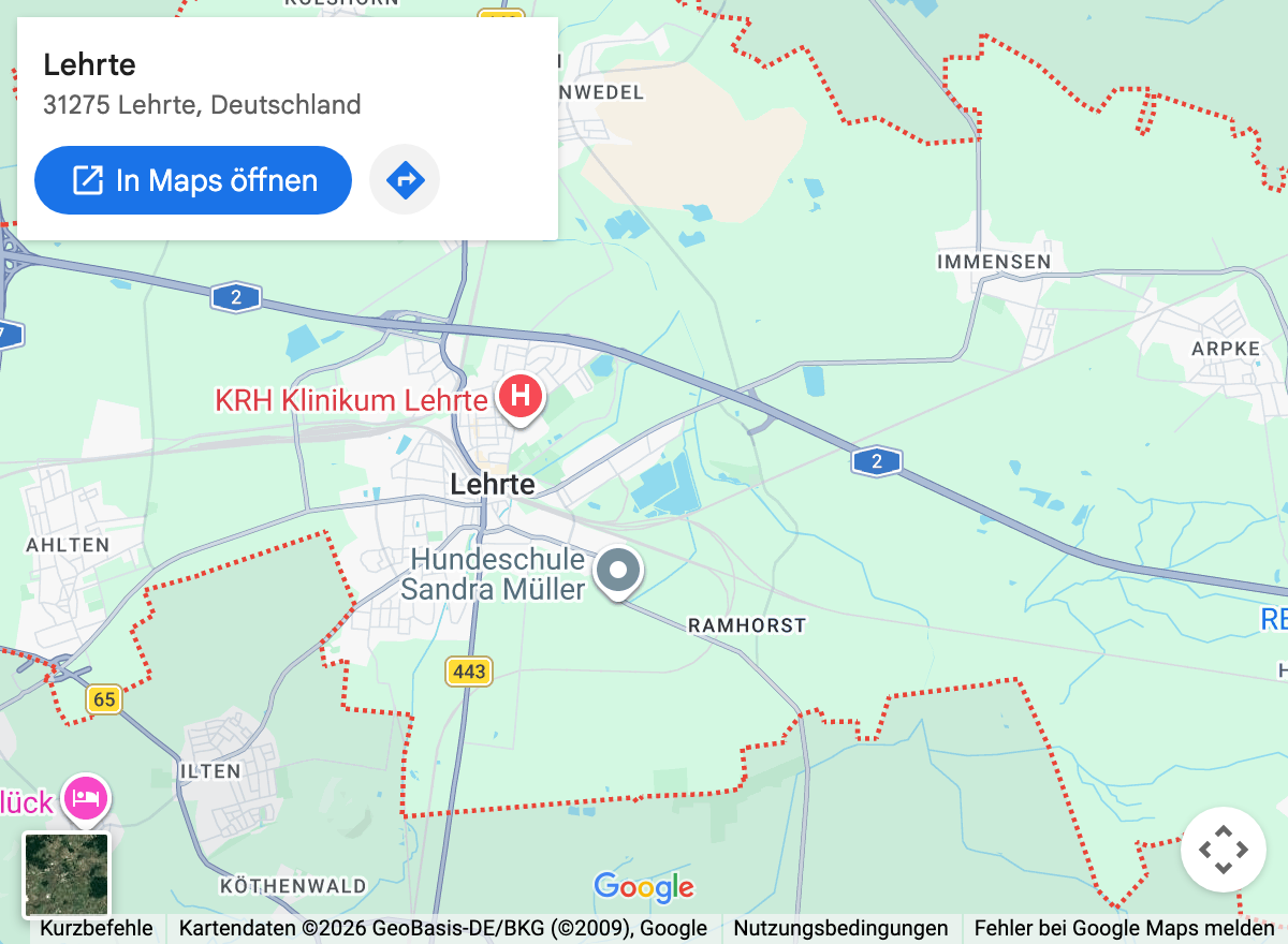Google-Maps-Kartenausschnitt: Lehrte und Umgebung