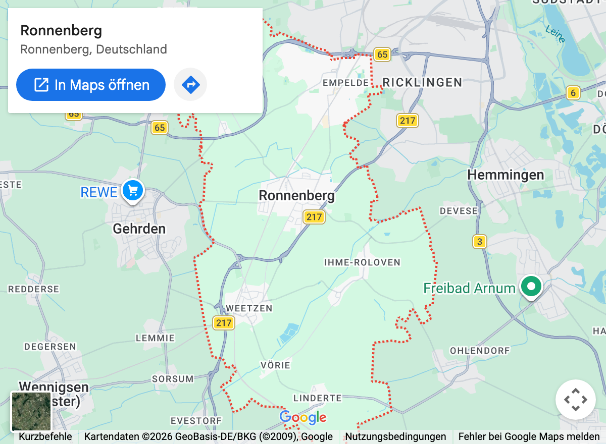 Google-Maps-Kartenausschnitt: Ronnenberg und Umgebung