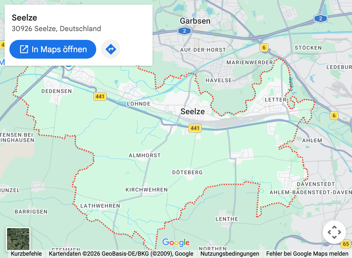 Google-Maps-Kartenausschnitt: Seelze und Umgebung