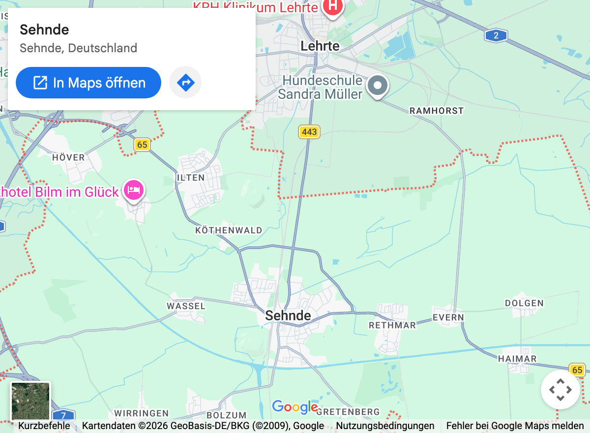 Google-Maps-Kartenausschnitt: Sehnde und Umgebung