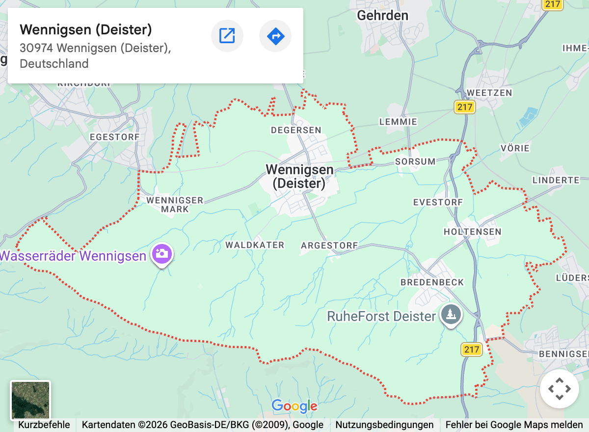 Google-Maps-Kartenausschnitt: Wennigsen (Deister) und Umgebung